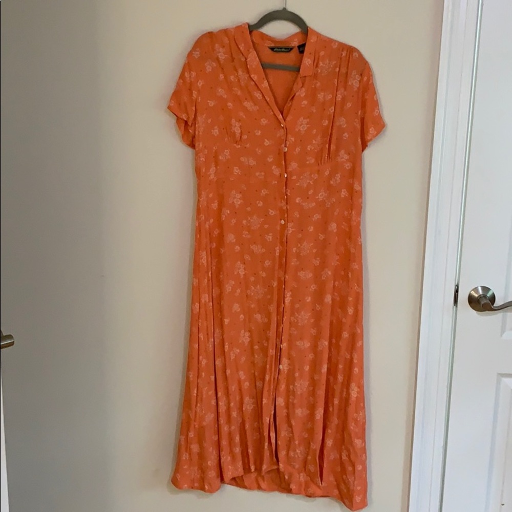 Cantaloupe and cream short-sleeved floral maxi